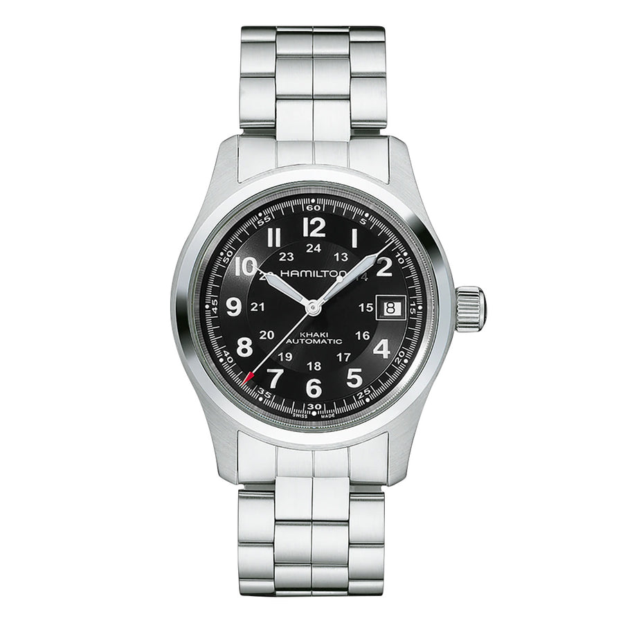 38mm Khaki Field Automatic Black Dial with Date Watch in Stainless Steel with Bracelet
