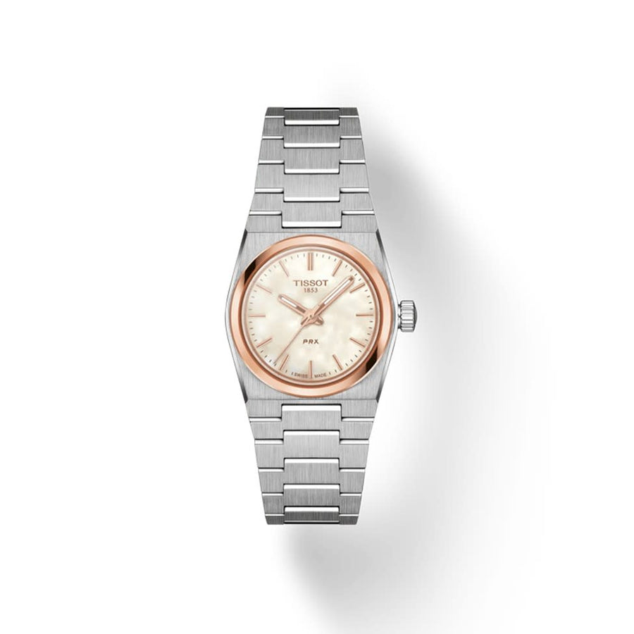 25mm PRX Quartz Watch with Mother of Pearl Dial in Stainless Steel with Rose Gold PVD, Bracelet