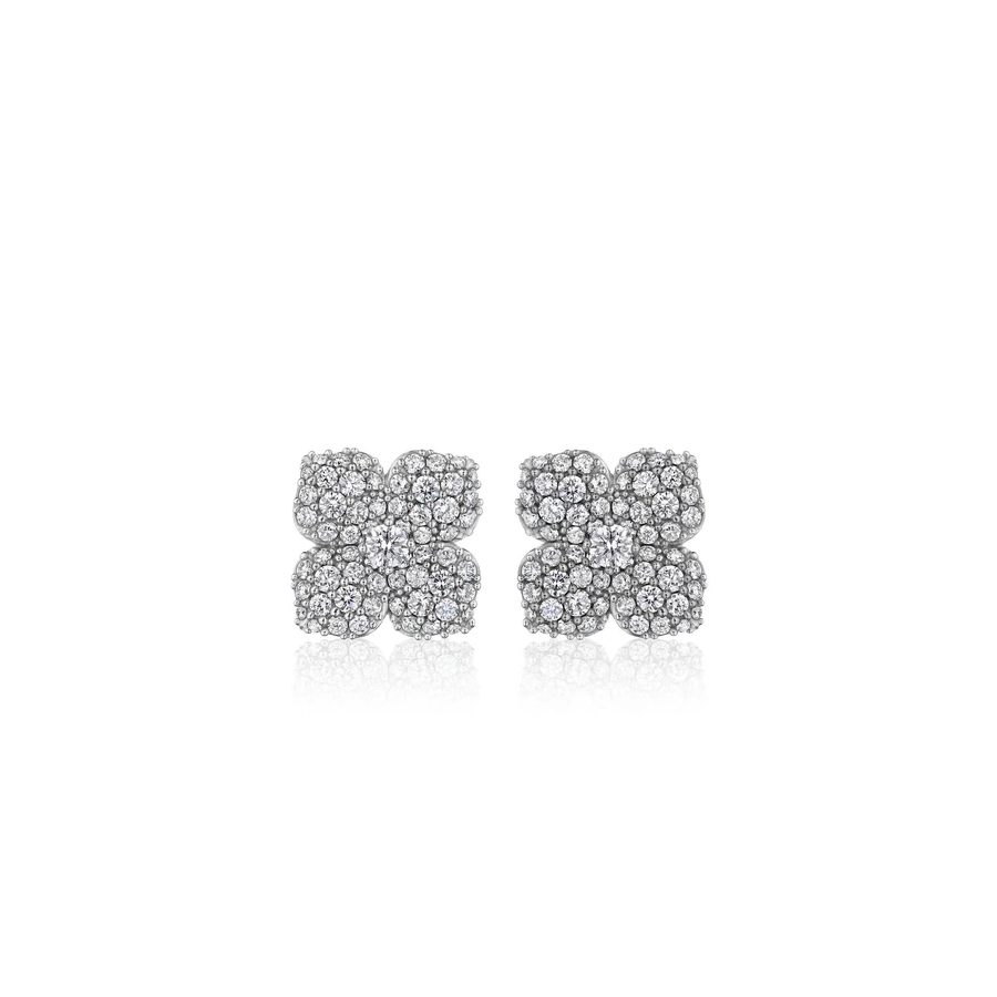 Pave Flower 1.94ct Diamond Stud Earrings in 18K White Gold