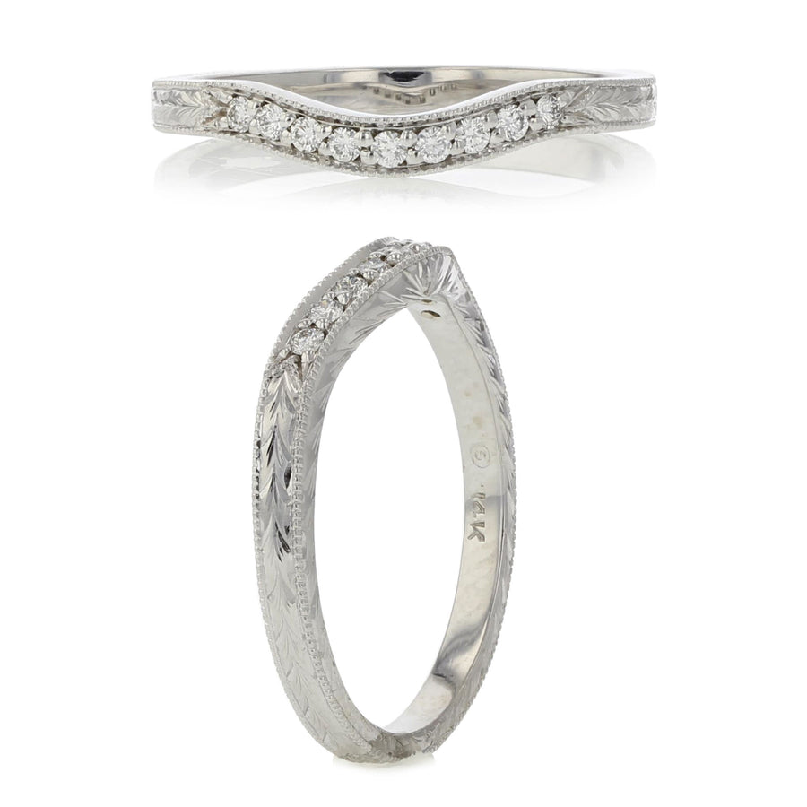 0.09ct Diamond Curved Band in 14K White Gold, Size 7