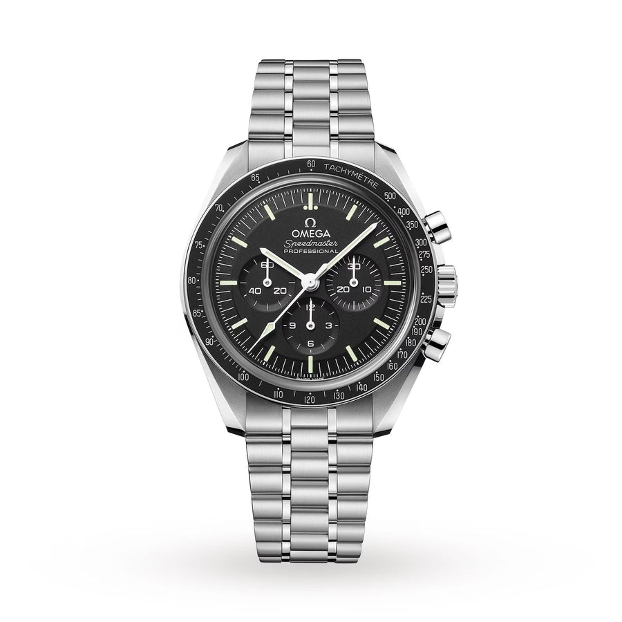 42mm Speedmaster Moonwatch Professional Watch with Black Dial in Stainless Steel, Bracelet