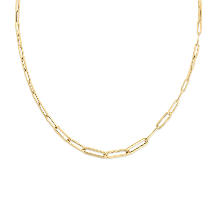 Classic Oro Graduated Paperclip Link Chain Necklace in 18K Yellow Gold, 17"