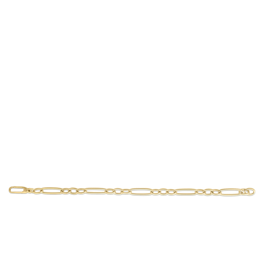 Designer Gold Alternating Long and Short Oval Link Bracelet in 18K Yellow Gold 7.5"