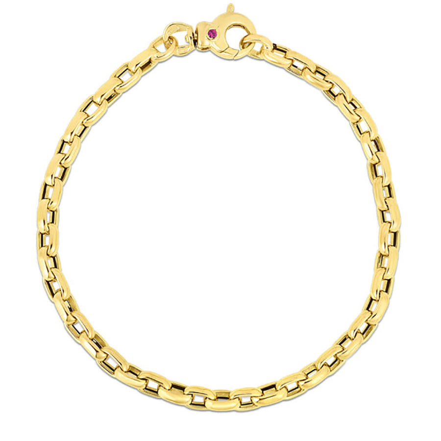 Designer Gold Fine Gauge Square Link Chain Bracelet in 18K Yellow Gold, 7"