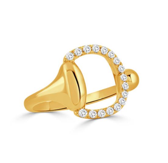 gold stirrup ring with diamonds