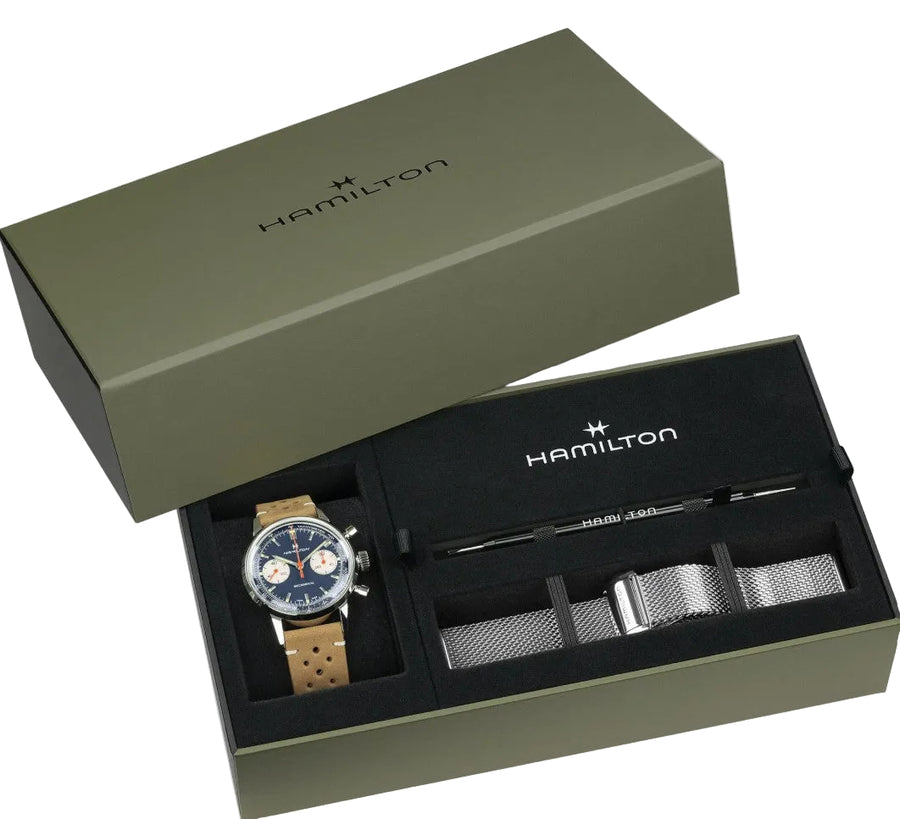 40mm American Classic Intra-Matic Chronograph Watch with Blue Dial in Stainless Steel, Strap