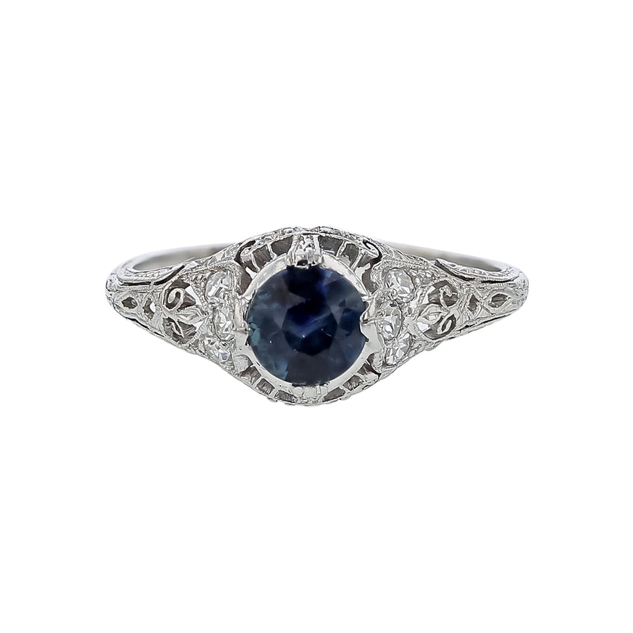 Art Deco 0.60ct Sapphire and Diamond Ring in Platinum Size 6.5 Circa 1920's