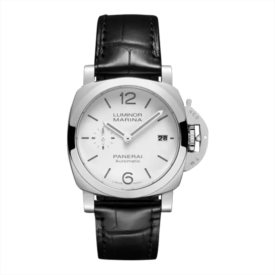 40mm Luminor Quaranta Automatic Watch with White Dial in Stainless Steel, Strap
