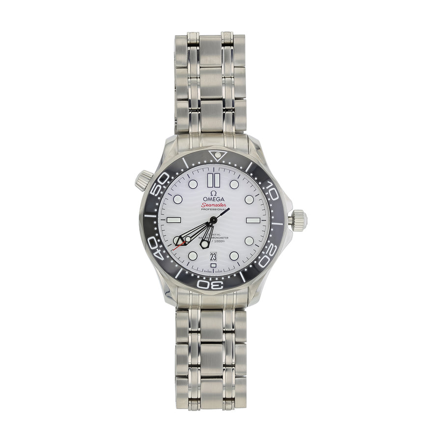 42mm Omega Seamaster Diver Watch with White Dial in Stainless Steel, Bracelet