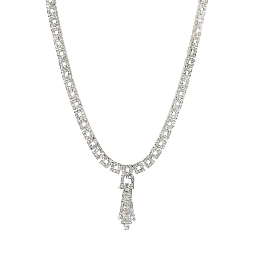 12.65ct Diamond Square Link Necklace with Detachable Enhancer in 18K White Gold, 18"