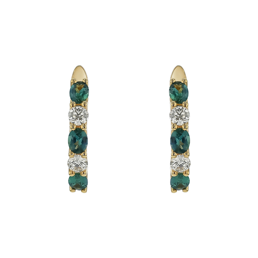 0.98ct Oval Alexandrite and 0.45ct Diamond Hoop Earrings in 14K Yellow Gold