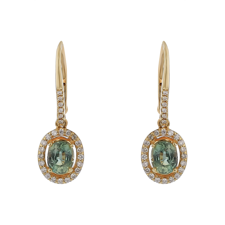 1.91ct Oval Alexandrite and 0.64ct Diamond Drop Earrings in 14K Yellow Gold