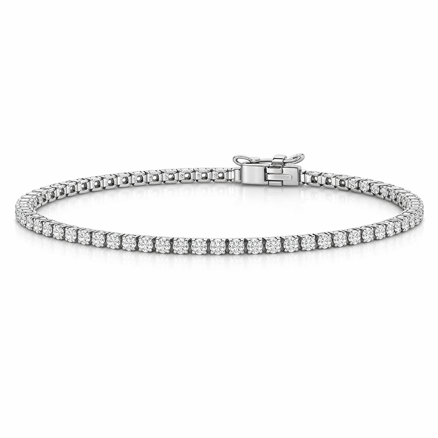 1.02ct Round Brilliant Diamond 4-Prong Tennis Bracelet in 18K White Gold, 7"