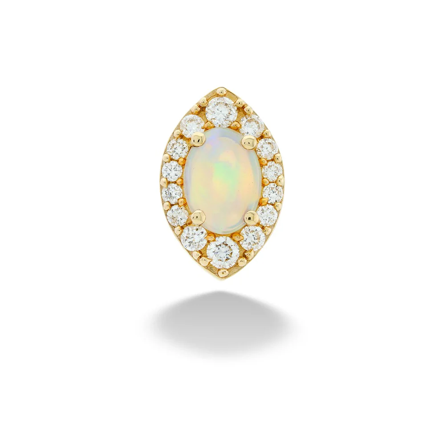 0.46ct Australian Opal and 0.25ct Diamond Halo Pendant in 14K Yellow Gold, 18" chain