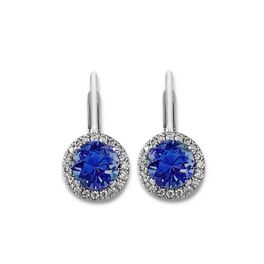 0.59ct Sapphire and 0.40ct Diamond Halo Leverback Earrings in 18K White Gold