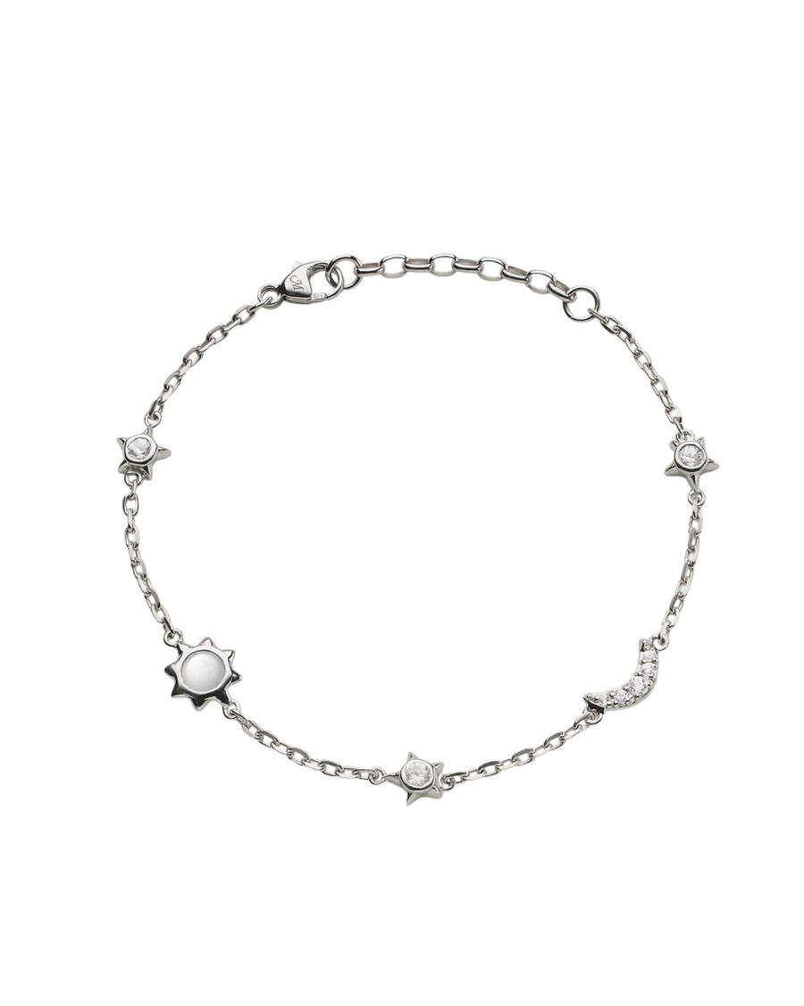 Sun Moon and Stars 0.40ct Moonstone and 0.30ct White Sapphire Bracelet, 7"