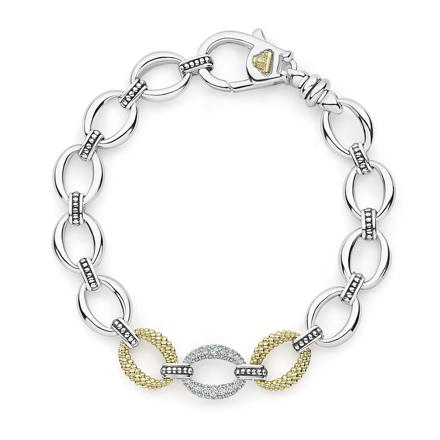 Caviar Lux 0.35ct Diamond Link Bracelet in 18K Yellow Gold and Sterling Silver, size 7