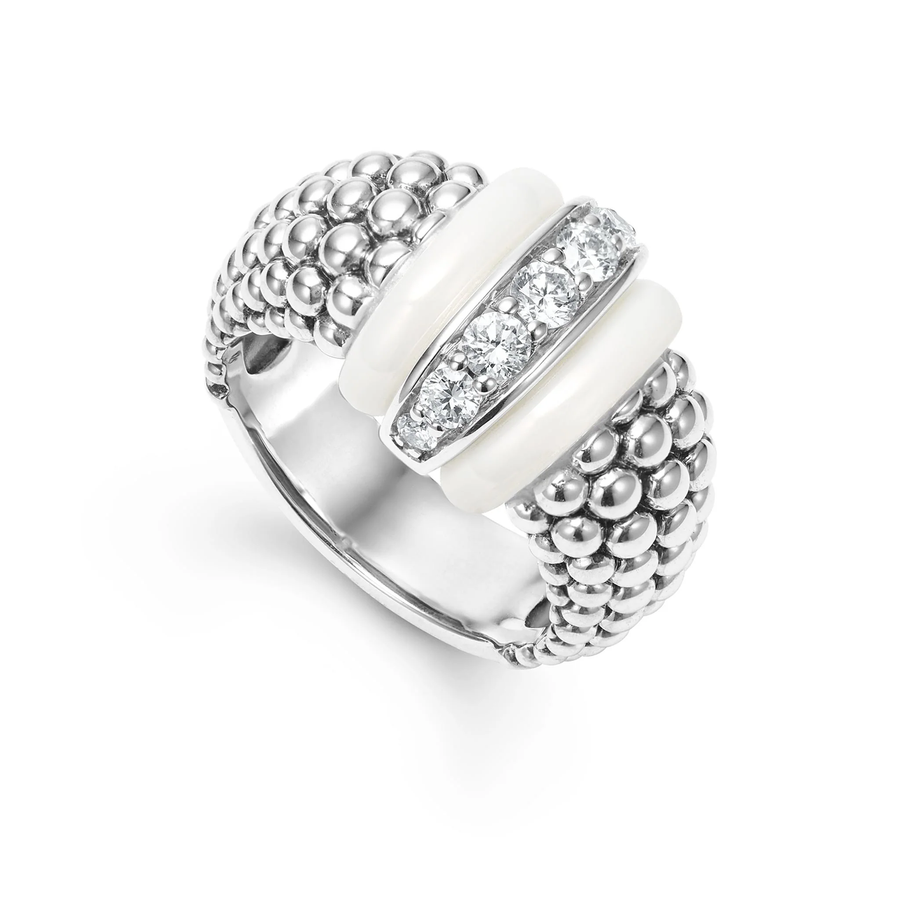 White Caviar 0.37ct Diamond Ring in Sterling Silver and Ceramic, size 7