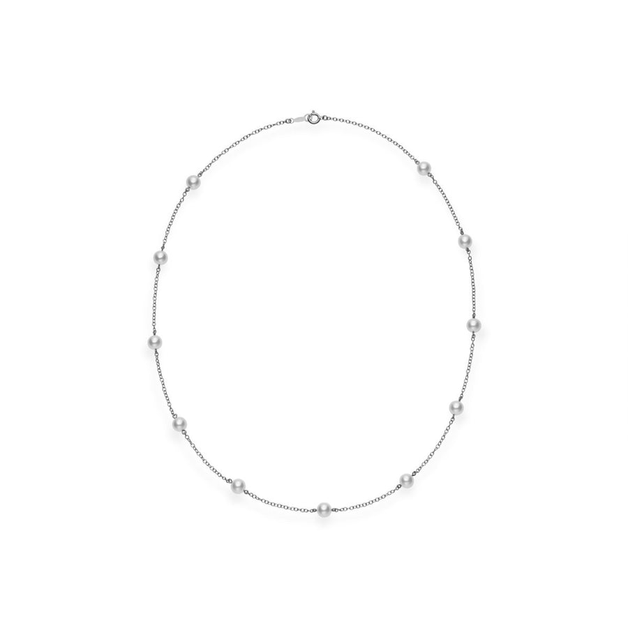 6.5mm A+ Akoya Pearl Station Necklace in 18K White Gold with Lobster Clasp