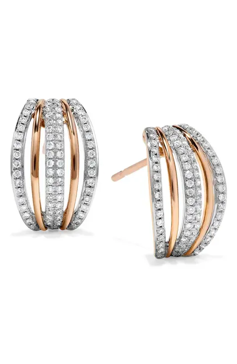 0.34ct Diamond Hoop Earrings in 14K White and Rose Gold