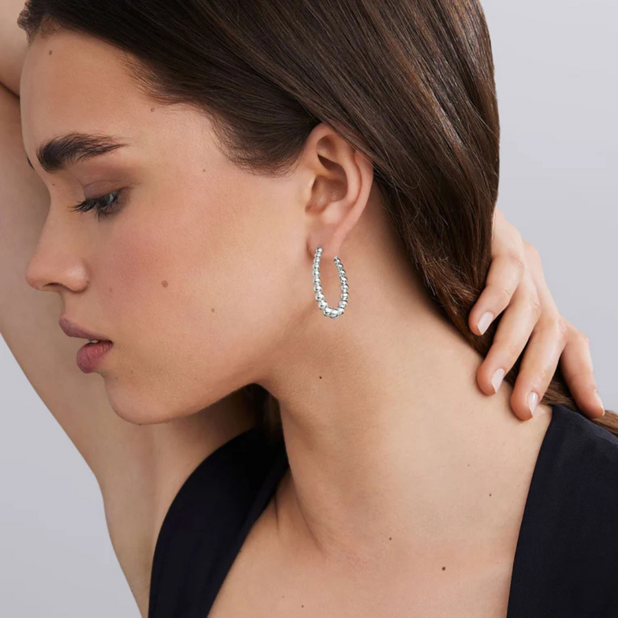 Caviar Bubbly Oval Hoop Earrings in Sterling Silver