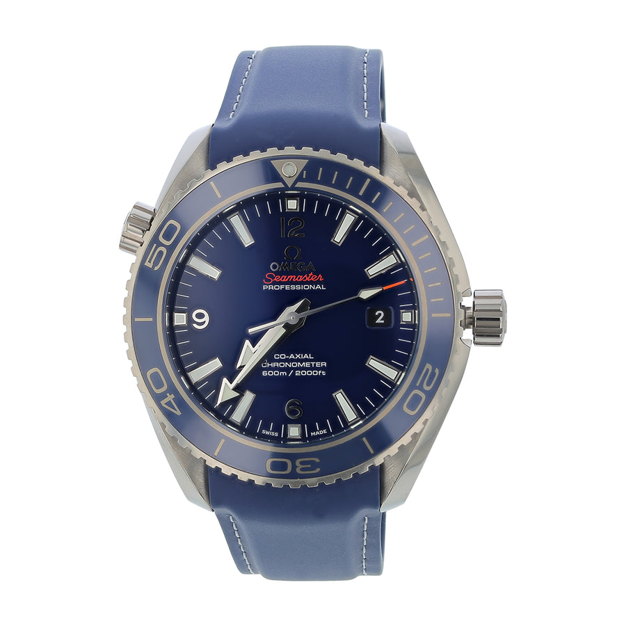 46mm Omega Seamaster Planet Ocean Watch with Blue Dial in Stainless Steel, Strap