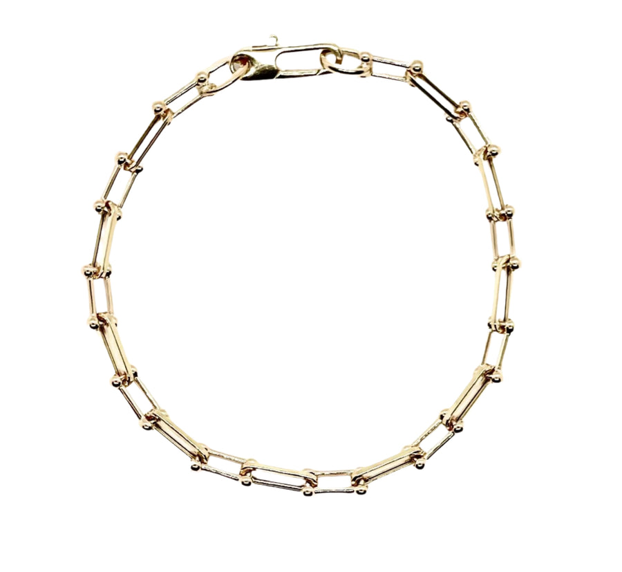 Designer Gold Alternating Paperclip Link and Fancy Link Bracelet in 18K Yellow Gold, 7.5"