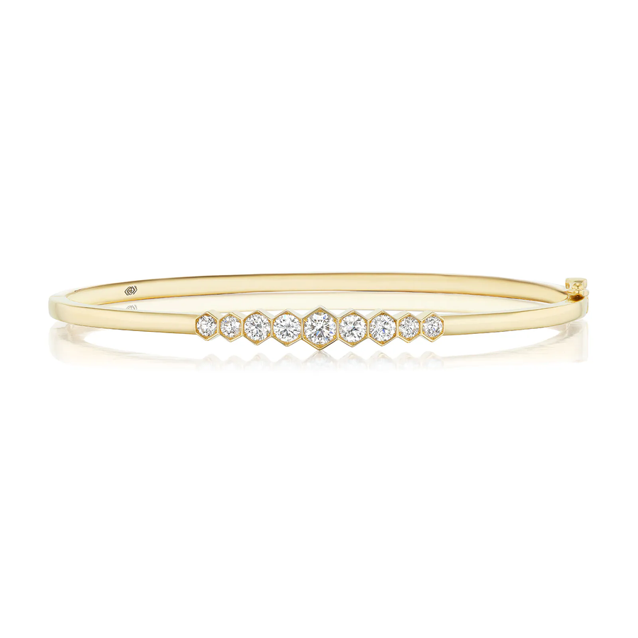 Hex Collection 0.90ct Round Diamonds Bangle Bracelet in 18K Yellow Gold, 6.5"
