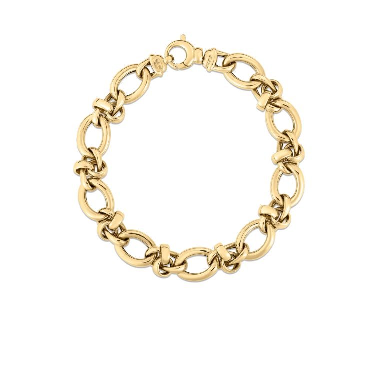 Designer Gold Alternating Mixed Link Bracelet in 18k Yellow Gold, 8in