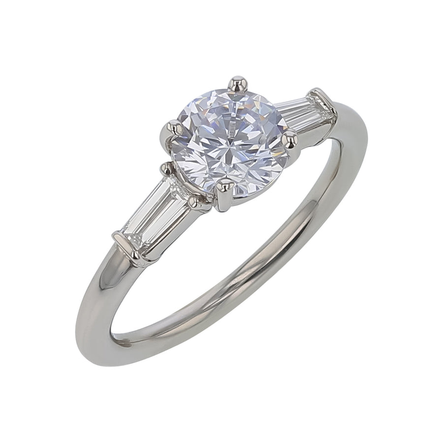 New Aire 0.28ct Diamond 3-Stone Semi Mount Ring in Platinum for 1.00ct Round Center, size 6