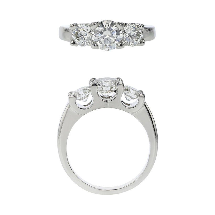 0.90ct Round Center Diamond 0.82ct Round Diamonds Three Stone Ring in Platinum