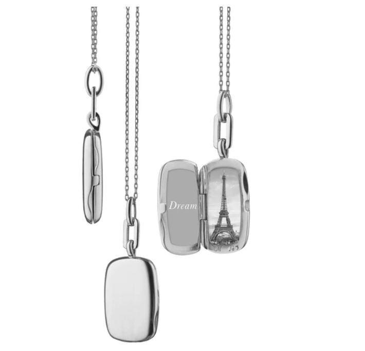 Slim Rectangle Dee Locket in Sterling Silver, 16-22" chain