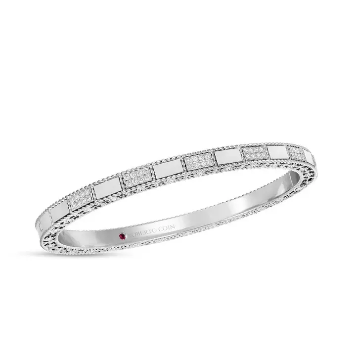 Diamond Mosaic Bangle Bracelet in 18K White Gold, 48x58mm
