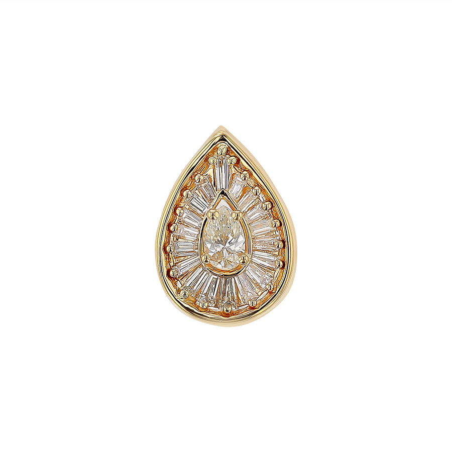 0.35ct Pear Shaped Diamond and 0.54ct Baguette Diamond Halo Pendant in 14K Yellow Gold, without chain