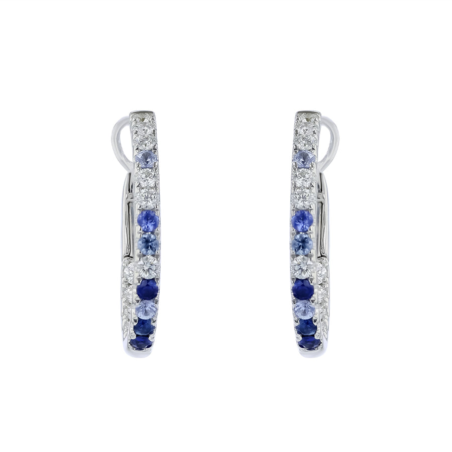 0.45ct Round Blue Sapphire and 0.56ct Diamond Ombre Hoop Earrings in 14K White Gold