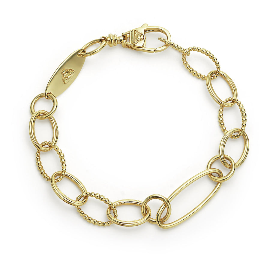 Signature Caviar Oval Link Bracelet in 18K Yellow Gold, size 7
