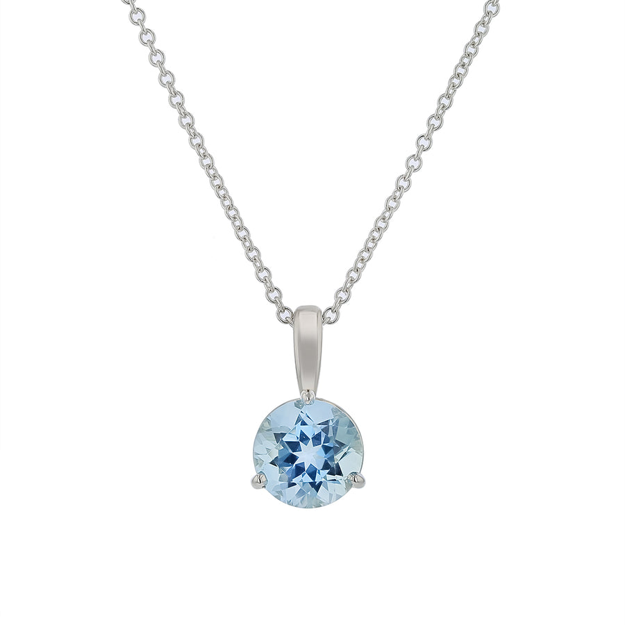 1.81ct Round Brazilian Aquamarine Pendant in 18K White Gold, 18" chain