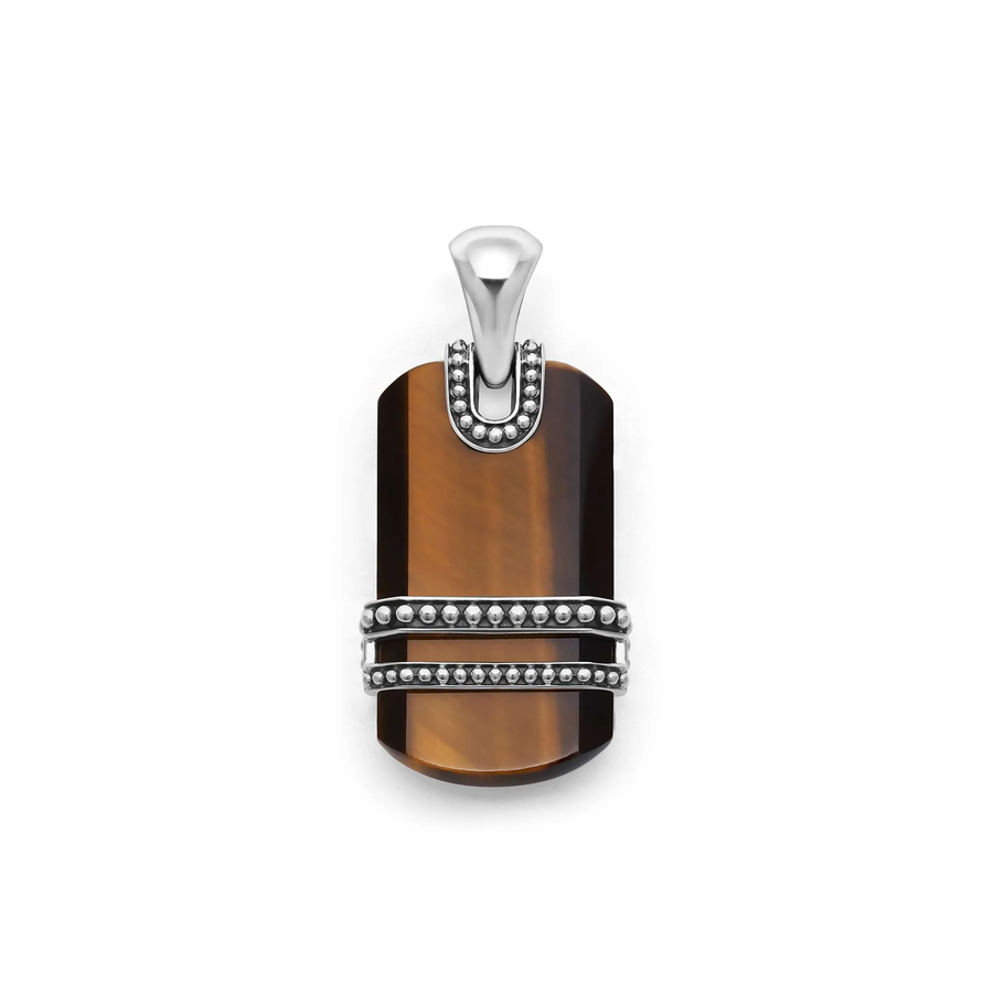 Anthem Tiger Eye Tag Pendant in Sterling Silver, without chain