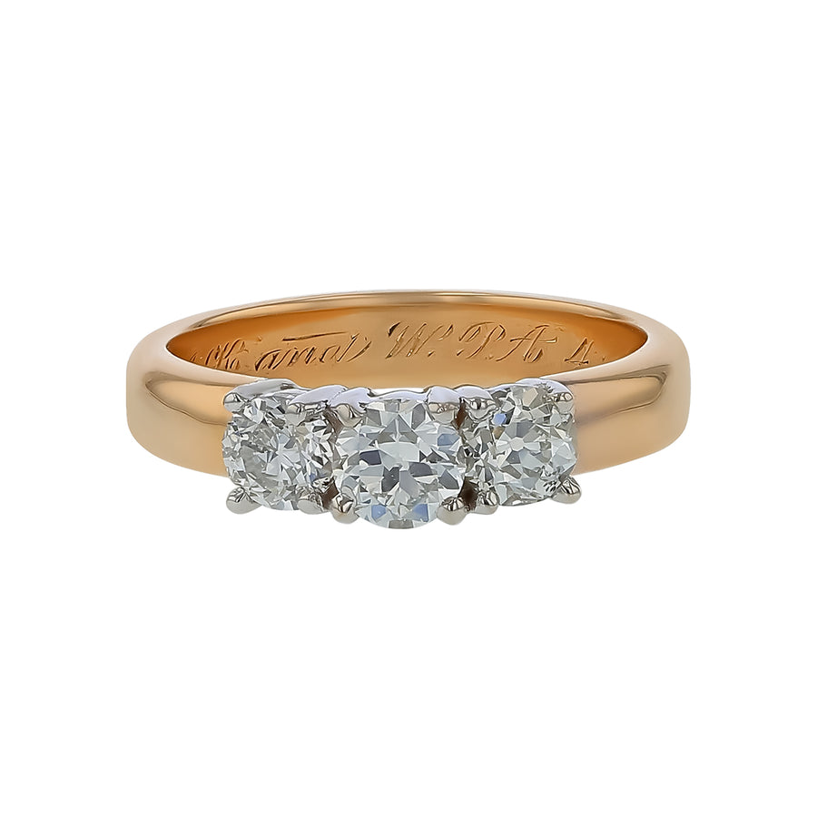 1.51ct Round Diamond 3-Stone Ring in 14K Yellow Gold, Size 8.75