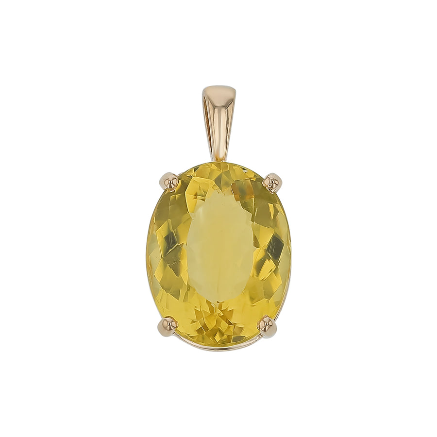 8.17ct Oval Greenish Yellow Citrine Pendant in 14K Yellow Gold, without chain