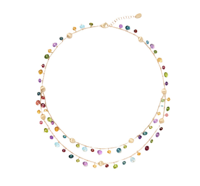 Africa Mixed Gemstone Double Strand Necklace in 18K Yellow Gold