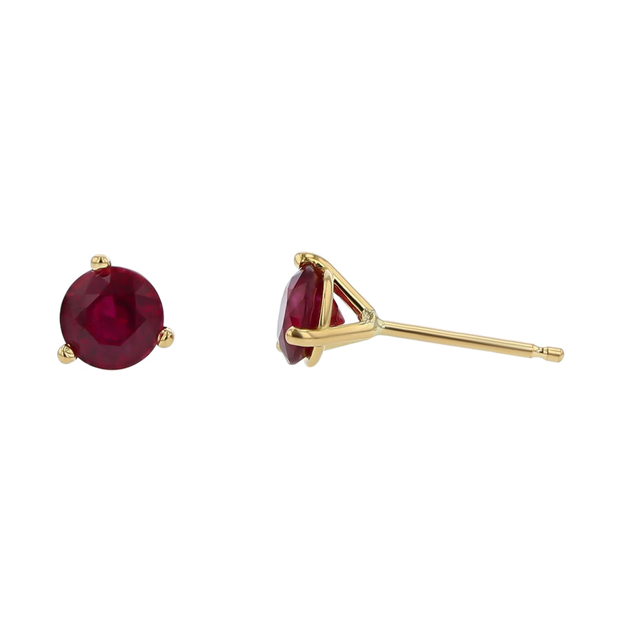 1.23ct Round Mozambique Ruby Stud Earrings in 18k Yellow Gold
