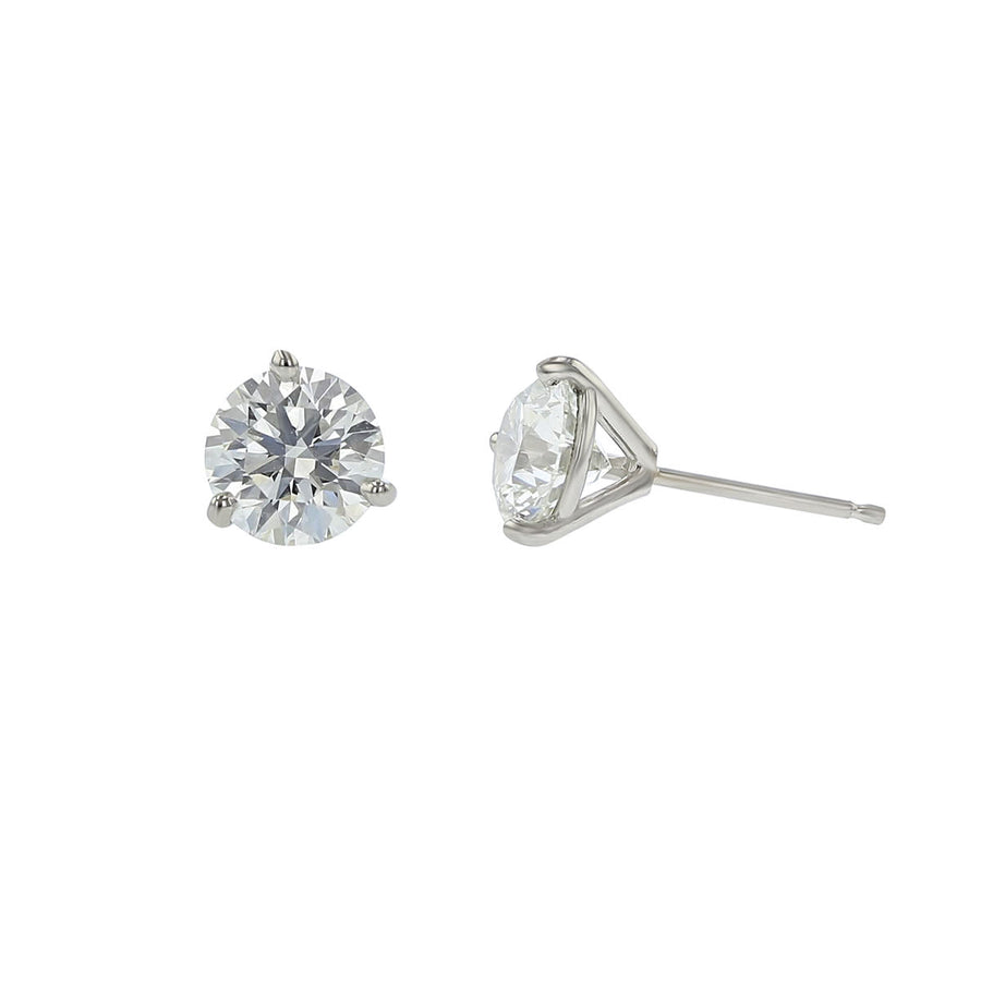 0.85ct Fire & Ice Round Brilliant Diamond 3 Prong Stud Earrings in 18K White Gold