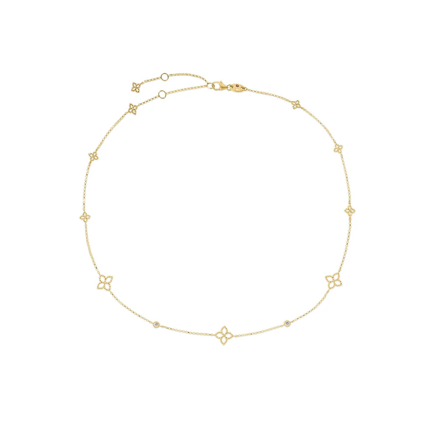 Principessa 0.06ct Diamond Station Necklace in 18K Yelow Gold, 17"