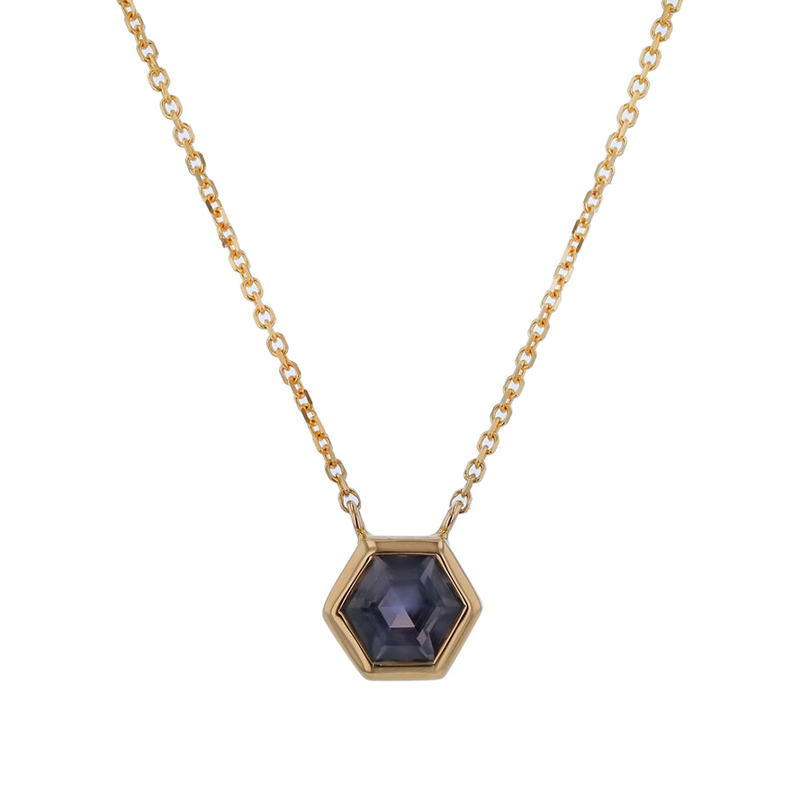 1.20Ct Purple Montana Sapphire Hexagon Bezel Necklace in 14k Yellow Gold, 18in