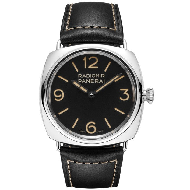 45mm Radiomir Officine Watch with Black Dial in Stainless Steel, Strap