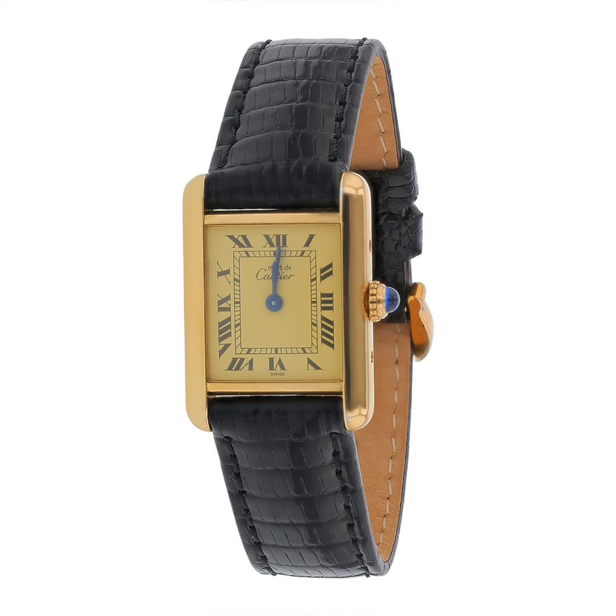 20mm Cartier Tank Watch with Champagne Dial in Gold Vermeil, Strap