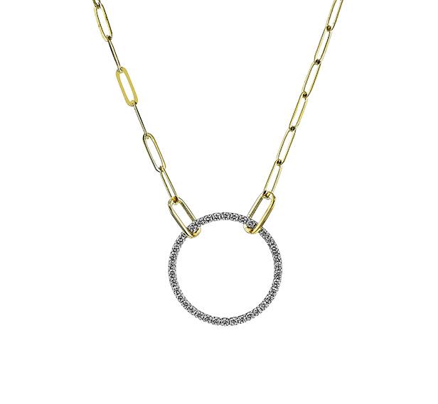 0.30ct Diamond Circle Pendant in 18K White and Yellow Gold, 18" chain