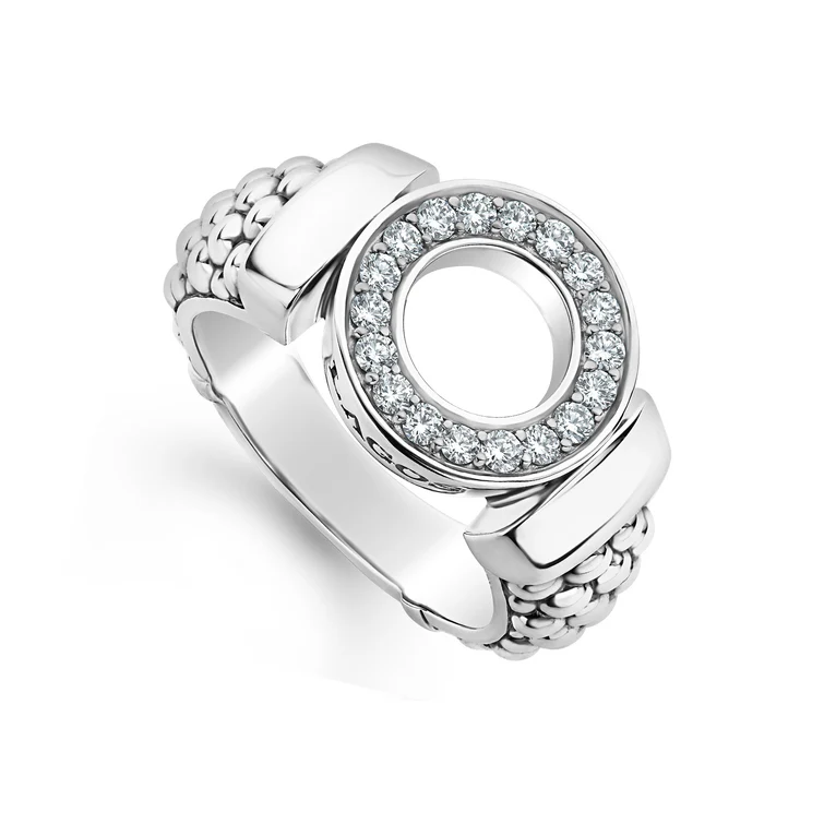Caviar Spark Diamond Circle Caviar Beaded Ring in Sterling Silver, Size 8