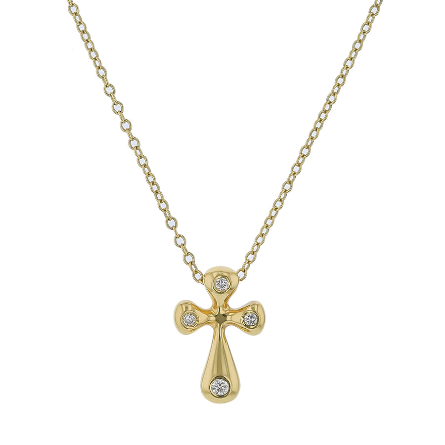 0.06ct Diamond Cross Pendant on Chain in 18K Yellow Gold, 18"